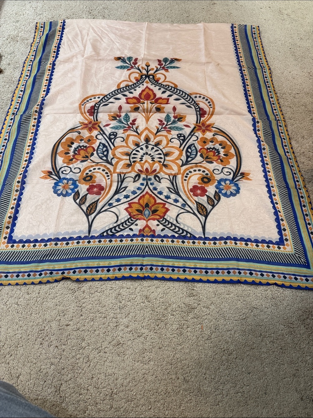 Women's Floral Medallion Scarf & Wrap - Peach with Blue and Gold Accents